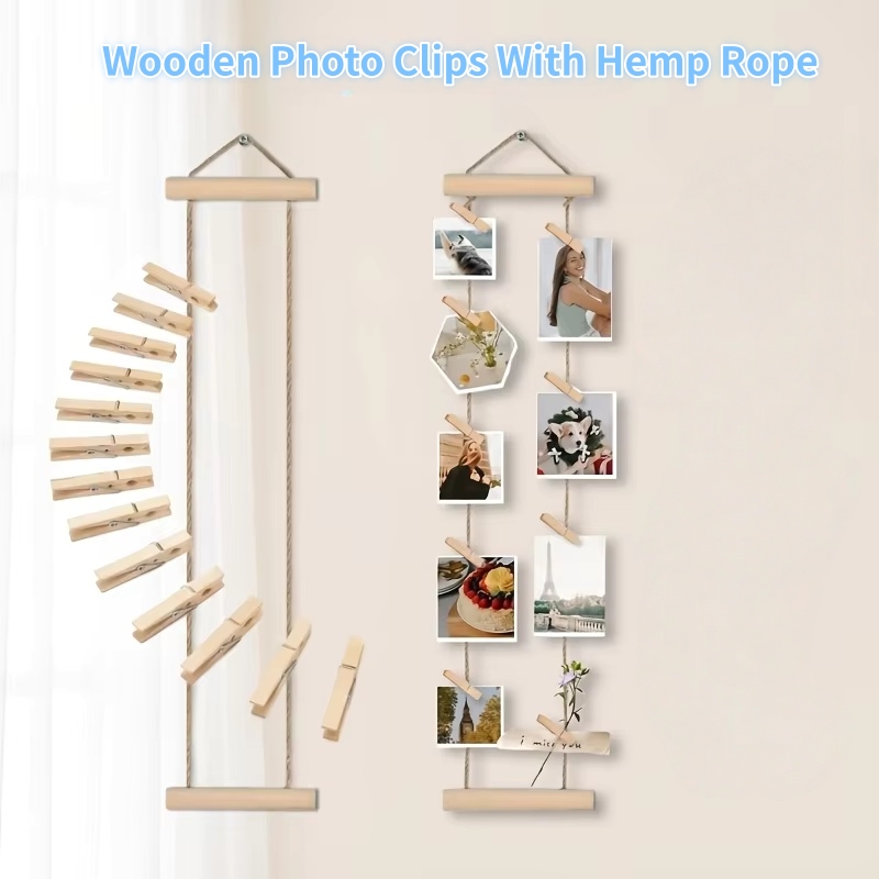 String Tension Clip - Klipsli Doğal Ahşap Fotoğraf Asma İpi,